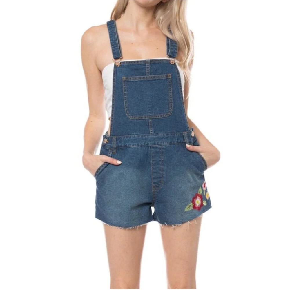Embroidered Flower Overalls